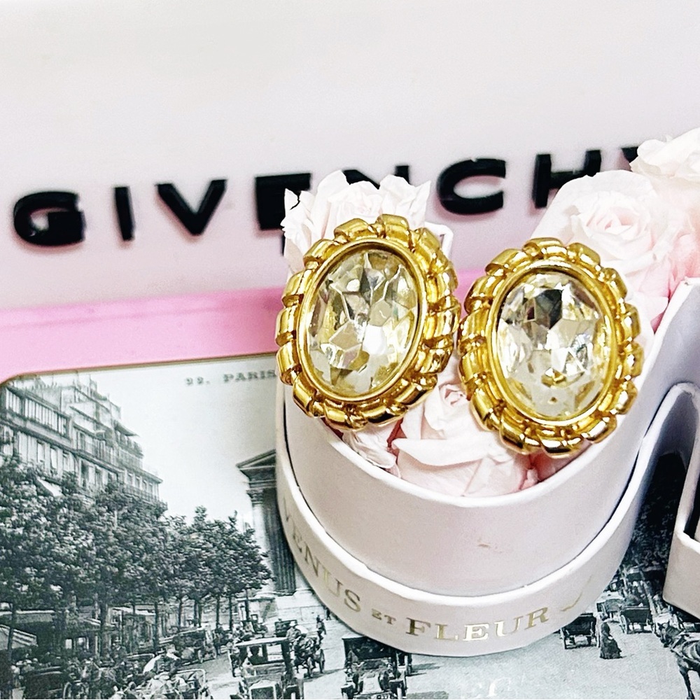 Authentic Givenchy RARE Vintage 18kt G.P Crystal Statement Earrings